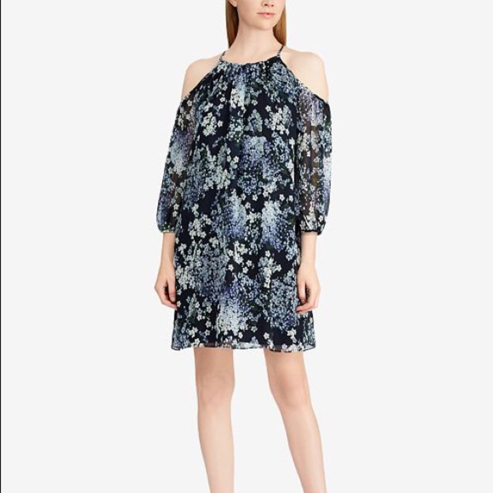 Floral-Print Georgette Cold-Shoulder Dress